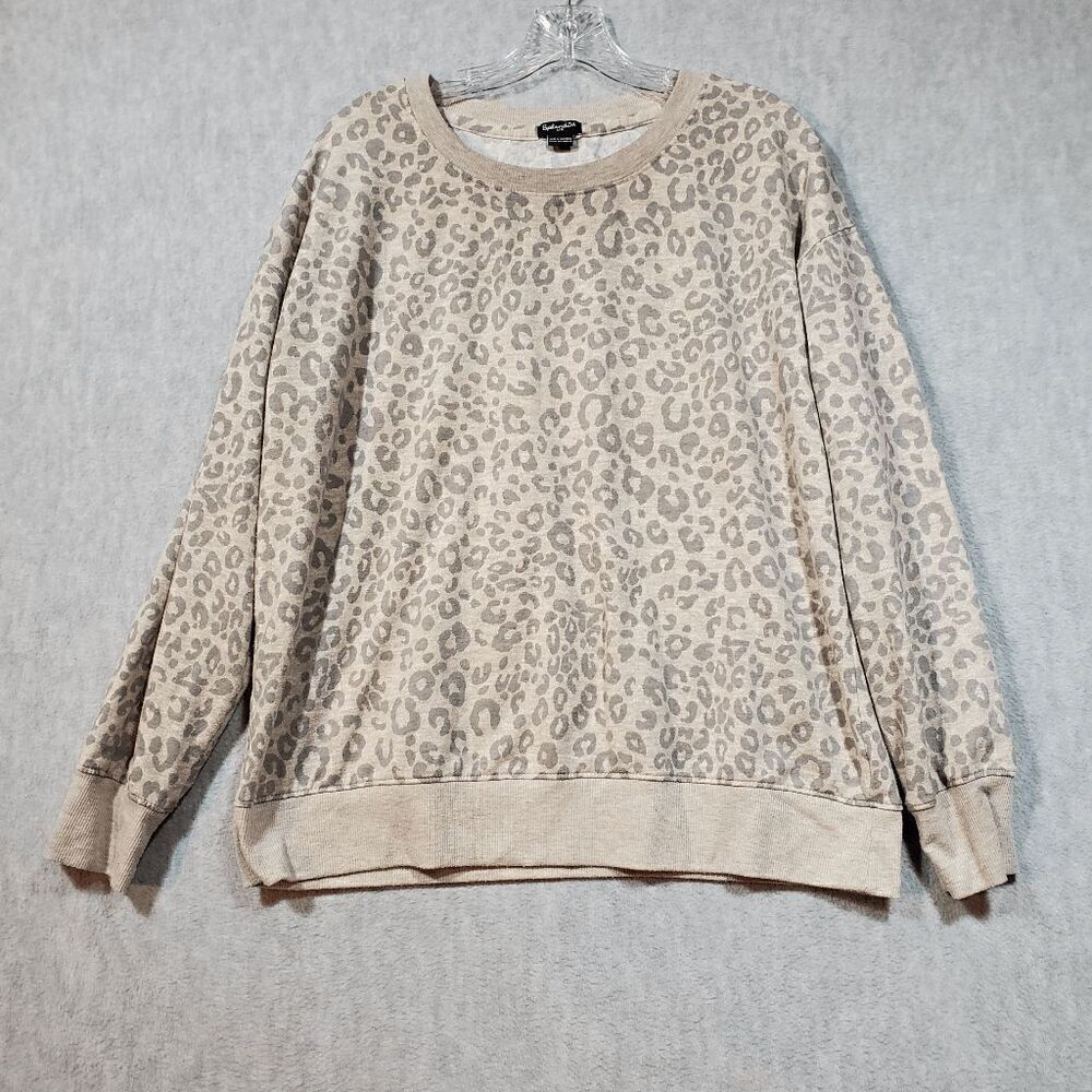 Splendid PJ Set Womens Large Tan Leopard Print Terry Knit Round Neck Pullover